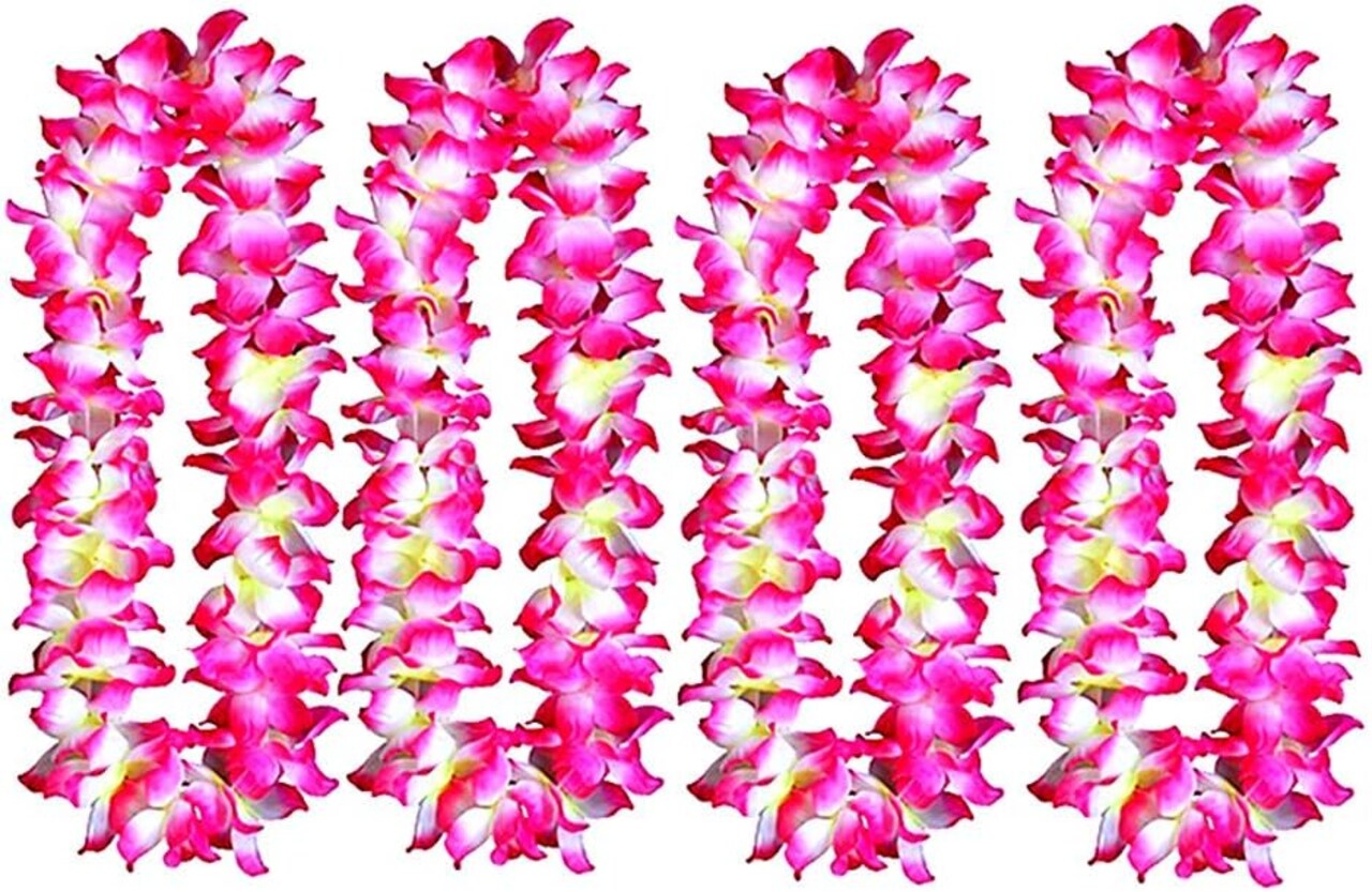 Hawaiian Hula Leis Dance Wreath Garland Artificial Flowers Fabric Neck Loop for Luau Party Costumes (Pink;4pcs)